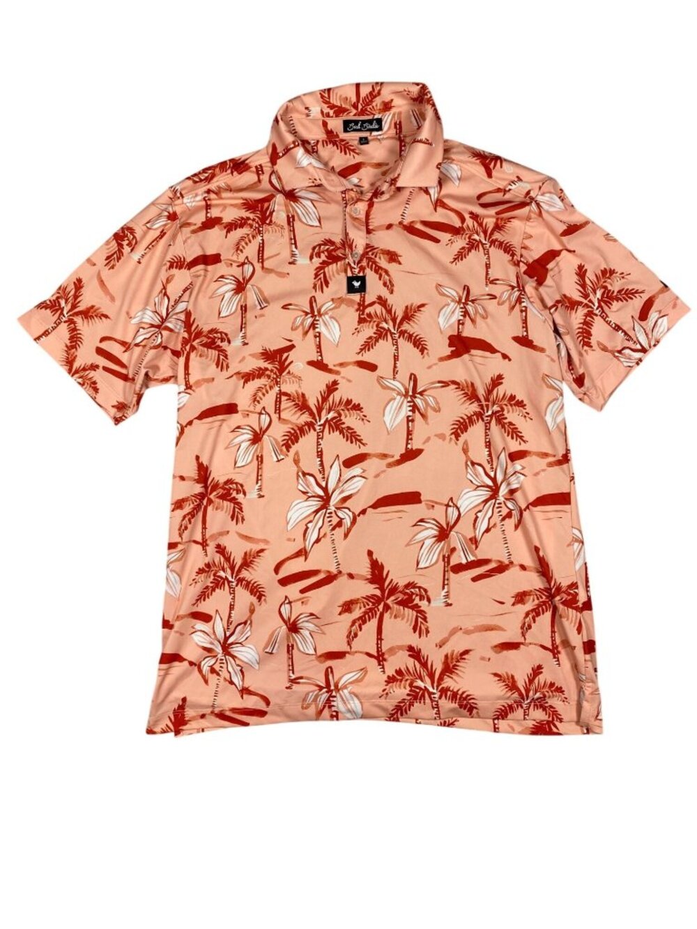 Bad Birdie Mens Coral Palm Tree Golf Polo Shirt L Red Lightweight Polyester